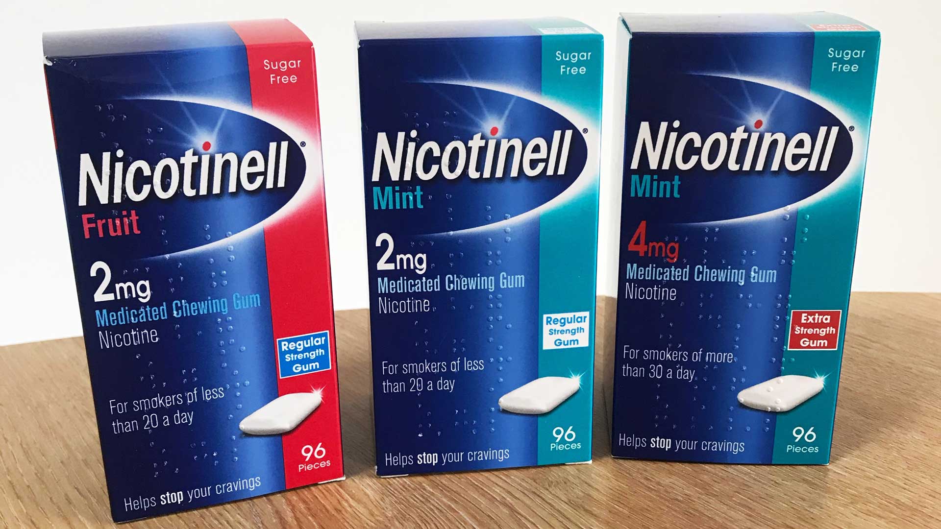 Photo of 3 boxes of nicotine gum