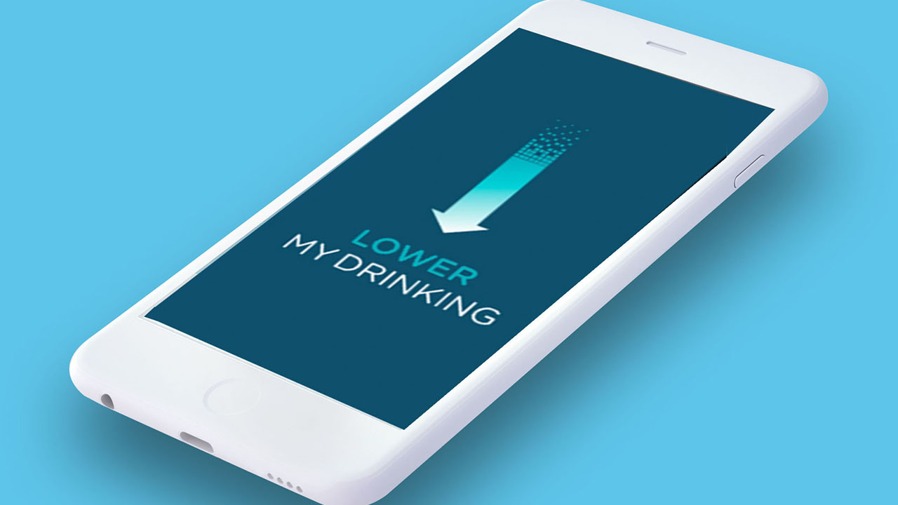 A phone screen with the Lower My Drinking app logo