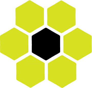 a geometric flower with the petals as Green hexagons and a black hexagon in the centre
