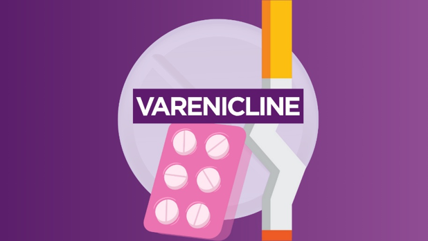 A pill packet and a squashed cigarette with the word Varenicline