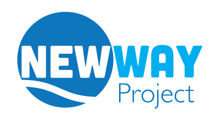 NewWay Project logo, written in shades of blue. The word New is in a dark blue circle in white writing.