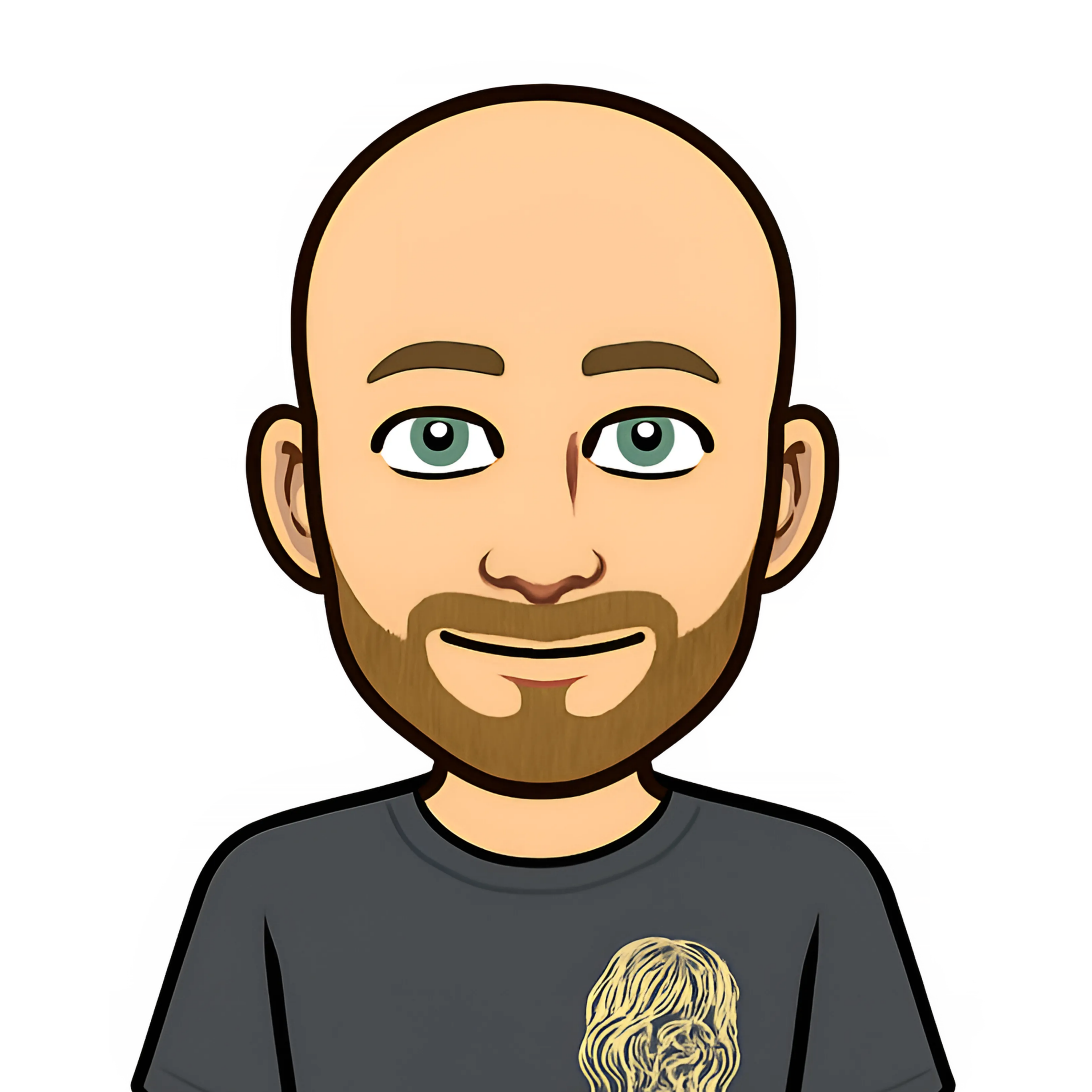 A bitmoji of Ed. He is bald with a brown beard and moustache