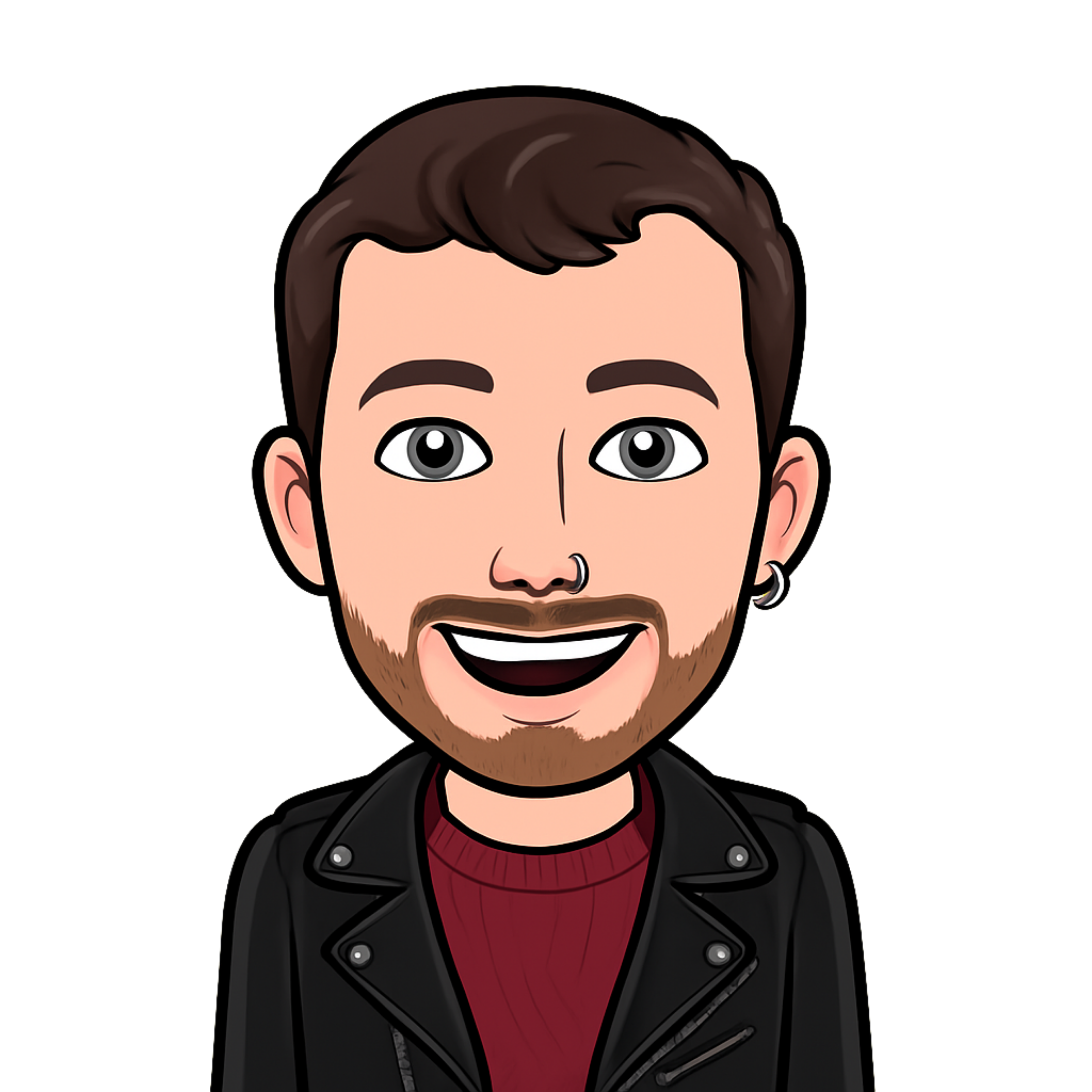 A bitmoji of Niall. He has short brown hair, a mustache and his ear pierced