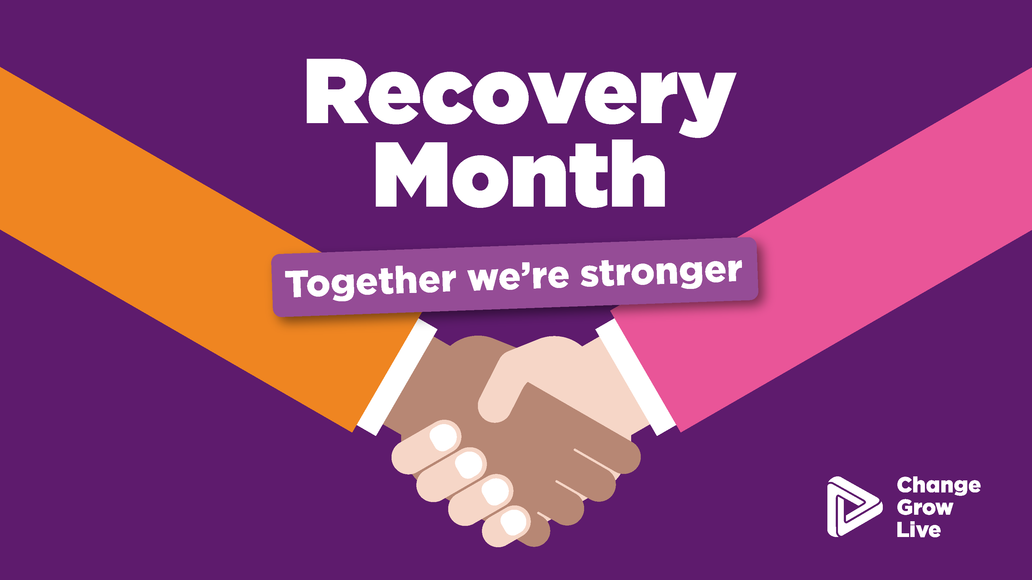A handshake with the words "Recovery Month"