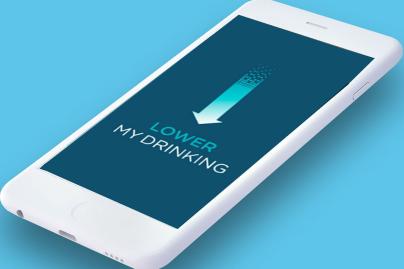A phone screen with the Lower My Drinking app logo