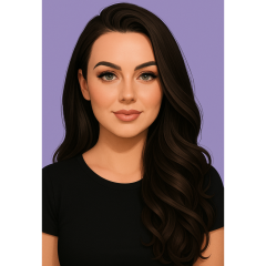 A cartoon image of Chloe. She has long brown hair
