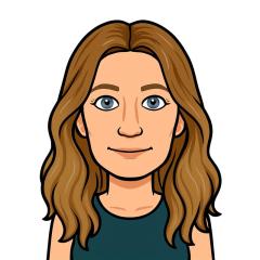 A bitmoji of Polly. She has long light brown hair