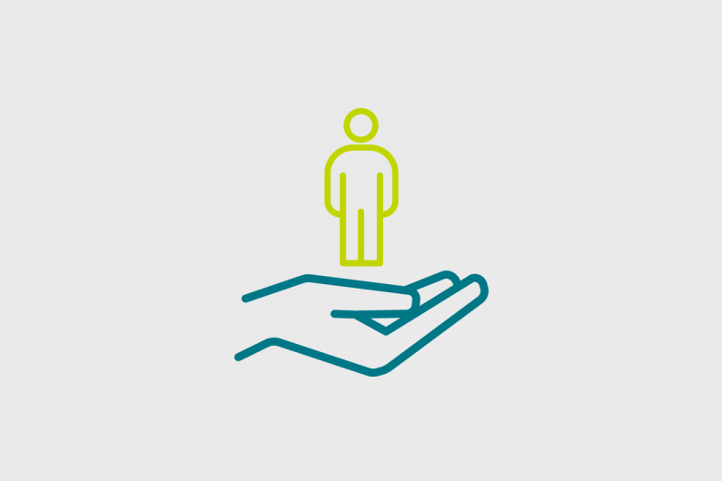 An outline of a hand holding a person