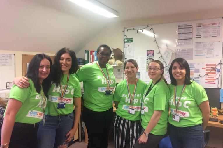Staff at the richmond service wearing Hep C testing tshirts