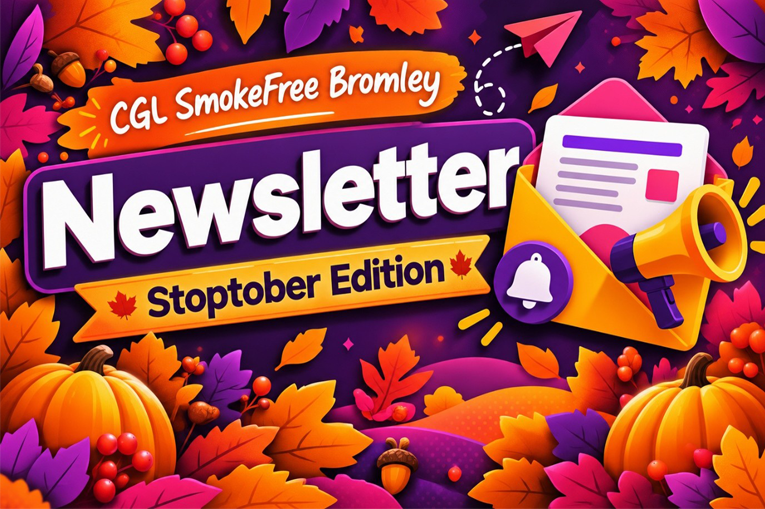 Newsletter banner with pumpkins and autumn leaves