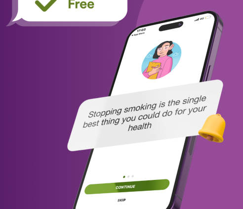 A phone with the screen showing a notification from a top smoking app