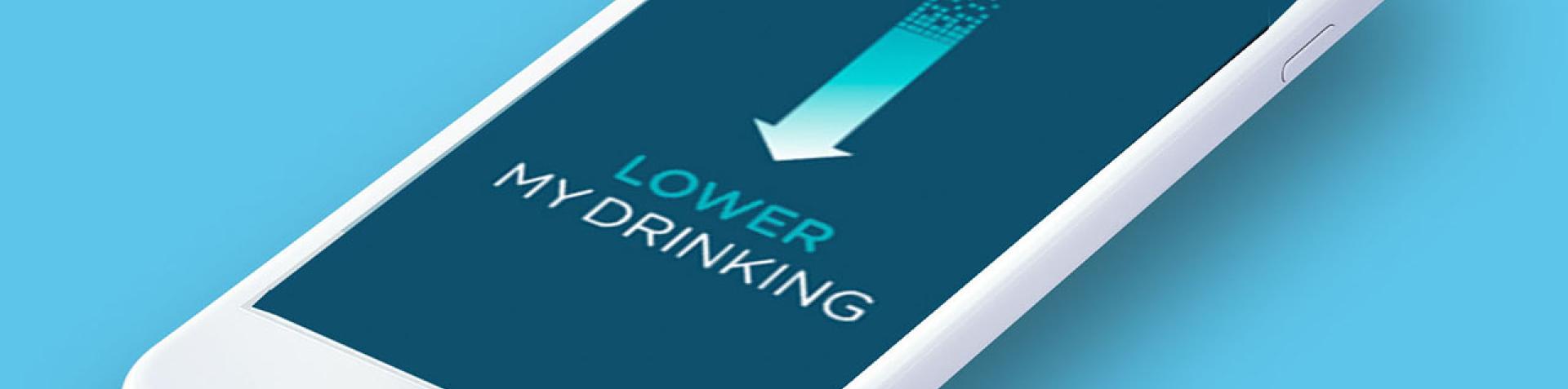 A phone screen with the Lower My Drinking app logo