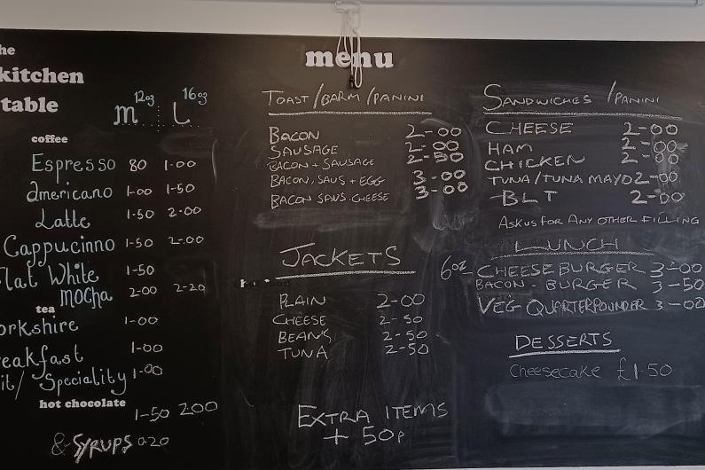 A photo of the menu at our cafe in Halton