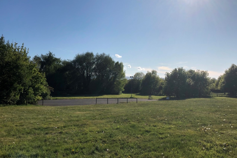 A field with trees in the distance.