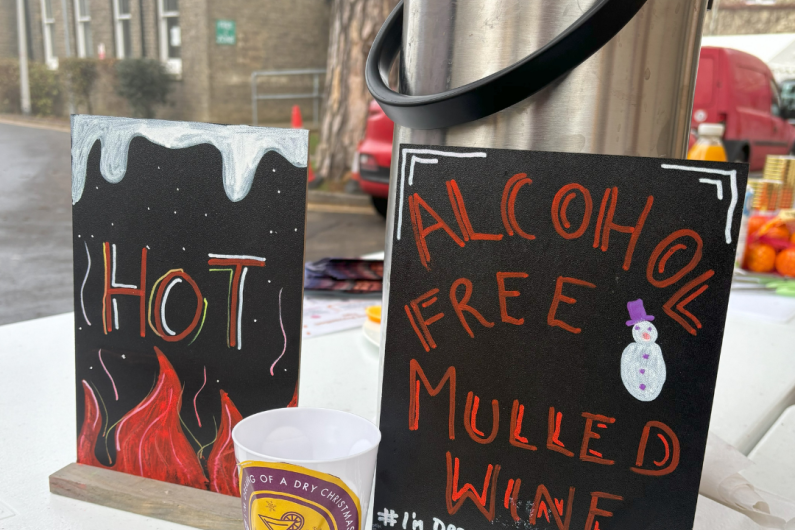 A sign advertising alcohol free mulled wine 